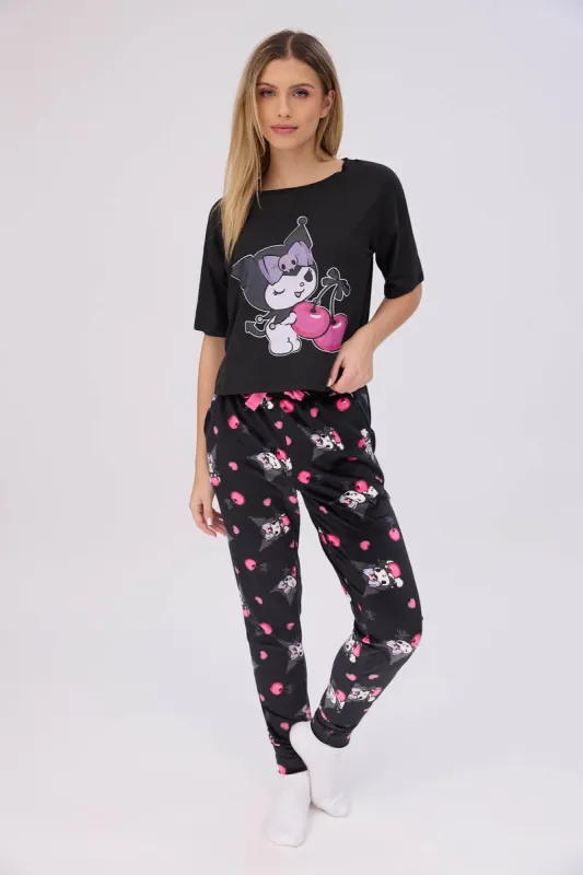 Kuromi Super Soft Pajama Tee And Velour Pajama Jogger 2-Piece Set sold by Bluenotes