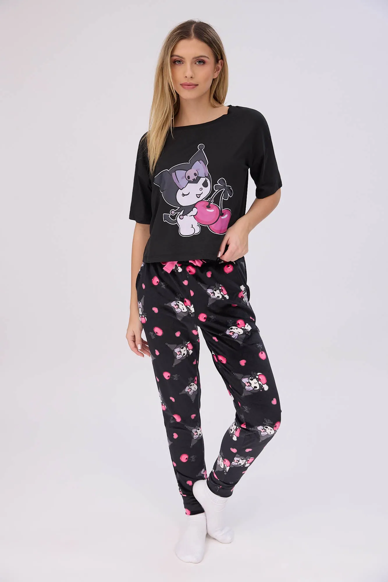 Kuromi Super Soft Pajama Tee And Velour Pajama Jogger 2-Piece Set sold by Bluenotes