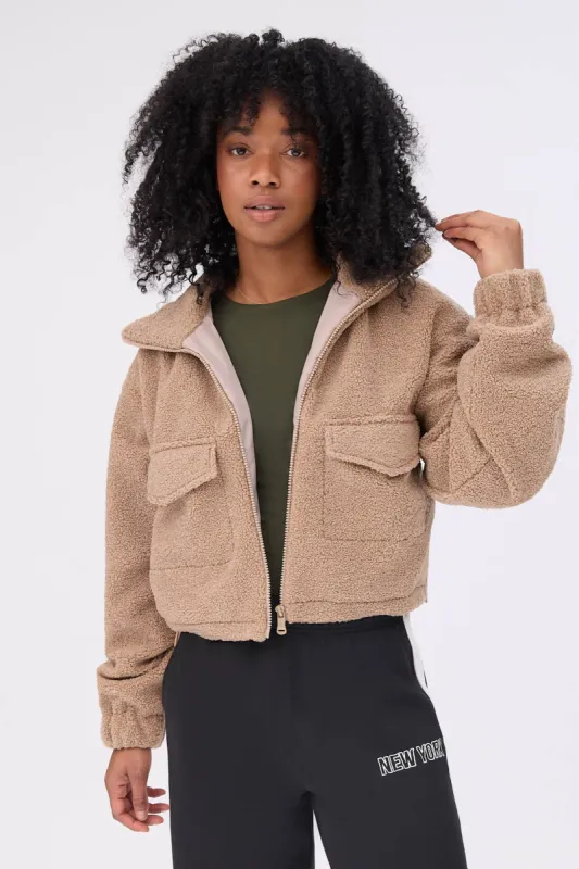 Sherpa Zip-Up Cropped Utility Jacket sold by Bluenotes