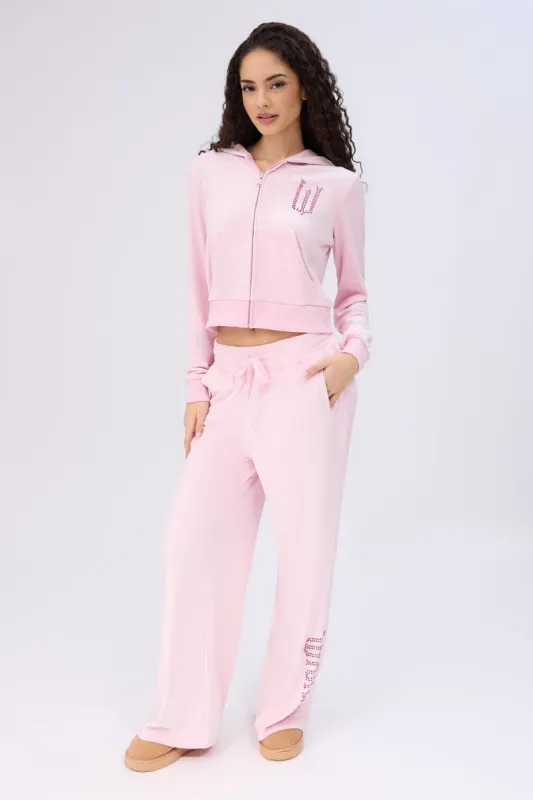 Wicked Rhinestones Velour Zip-Up Hoodie And Sweatpants 2-Piece Set sold by Bluenotes
