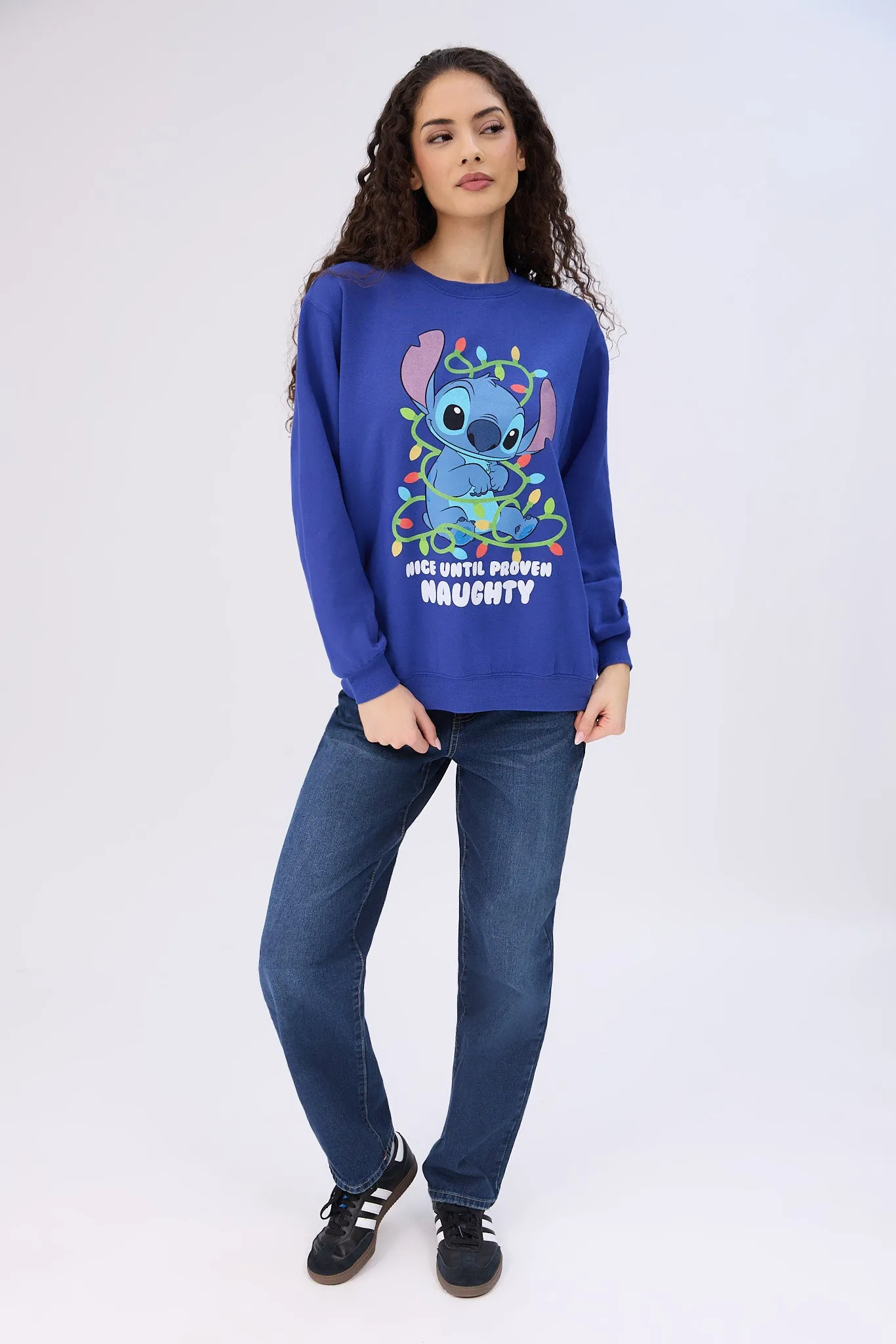 Stitch Nice Until Proven Naughty Graphic Crew Neck Sweatshirt sold by Bluenotes product image thumbnail 4