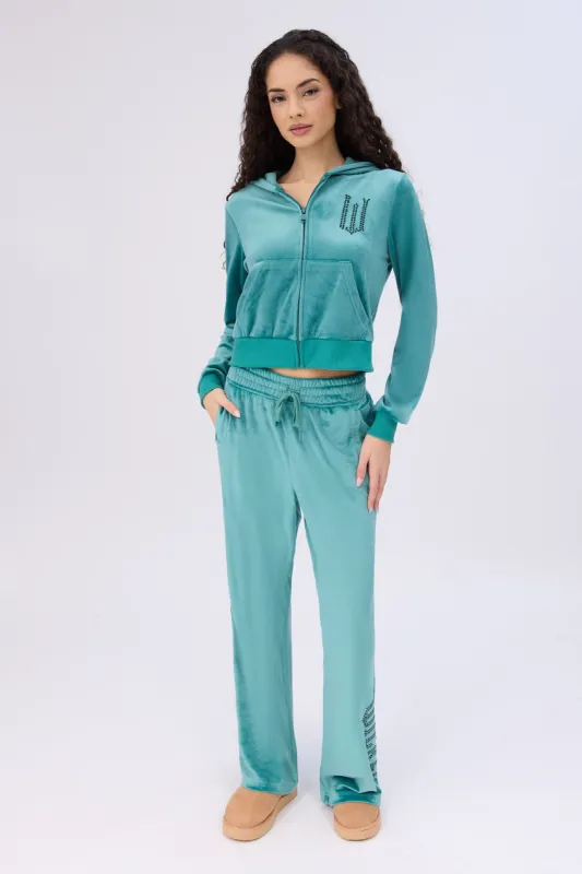 Wicked Rhinestones Velour Zip-Up Hoodie And Sweatpants 2-Piece Set sold by Bluenotes