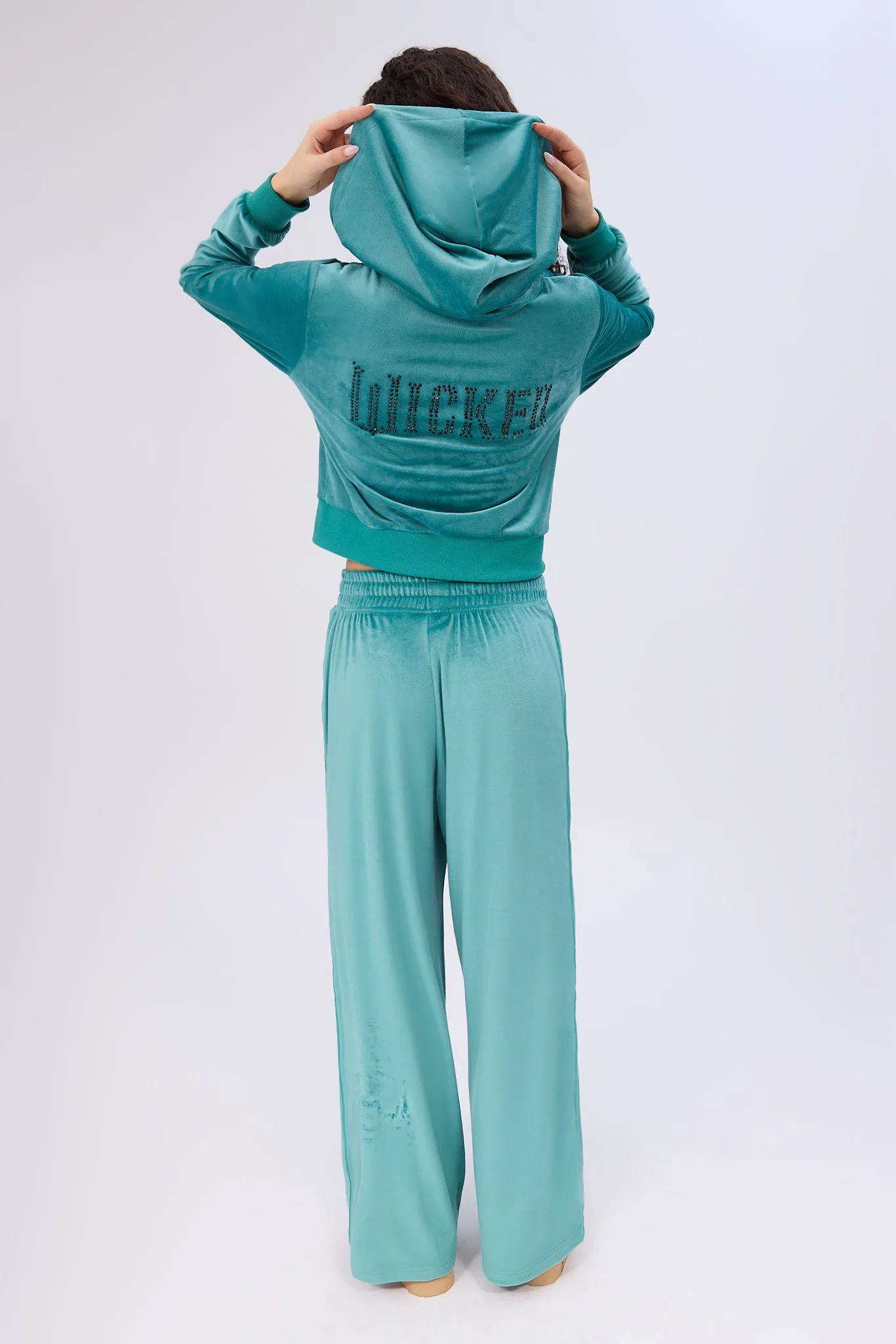 Wicked Rhinestones Velour Zip-Up Hoodie And Sweatpants 2-Piece Set sold by Bluenotes product image thumbnail 2