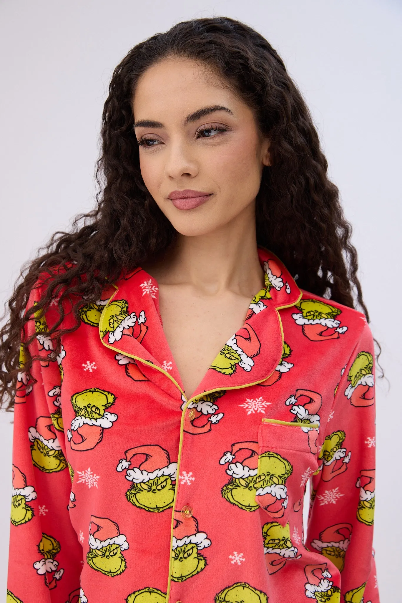 The Grinch Santa Velour Pajama Dad Shirt And Pants Set sold by Bluenotes product image thumbnail 2