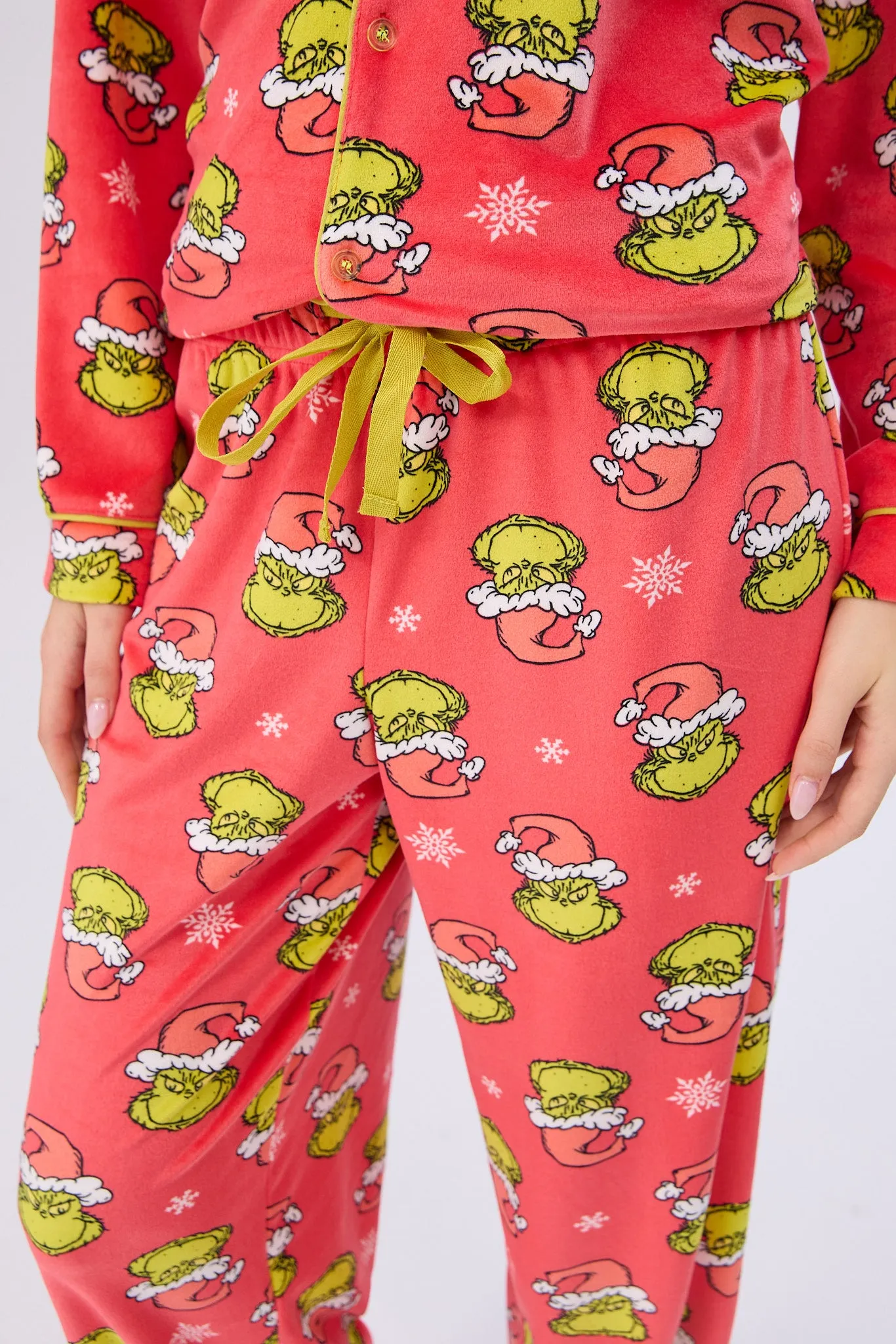 The Grinch Santa Velour Pajama Dad Shirt And Pants Set sold by Bluenotes product image thumbnail 4