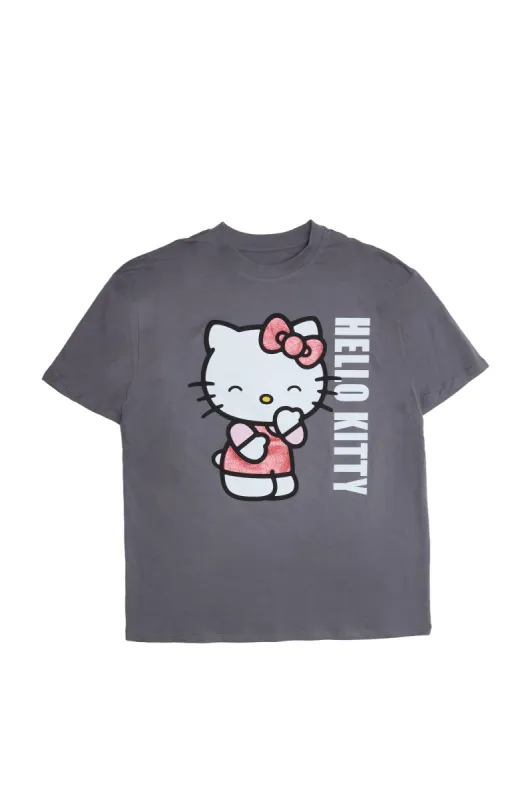 Hello Kitty Graphic Glitter Relaxed Tee sold by Bluenotes