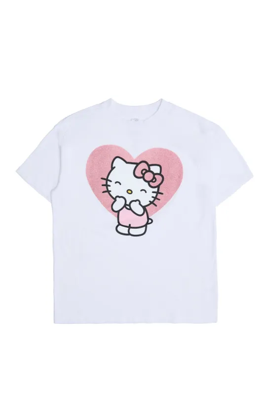 Hello Kitty Heart Graphic Glitter Print Relaxed Tee sold by Bluenotes