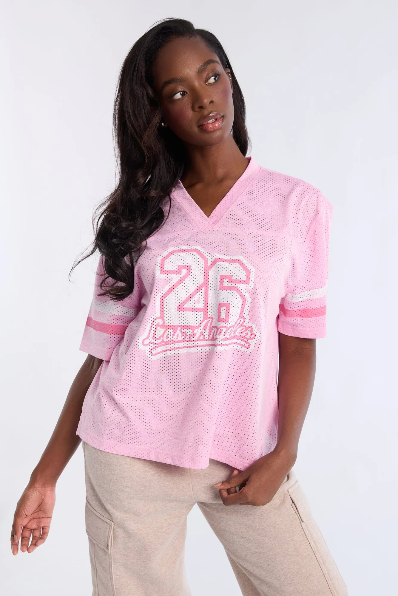 Graphic Short Sleeve V-Neck Mesh Jersey sold by Bluenotes