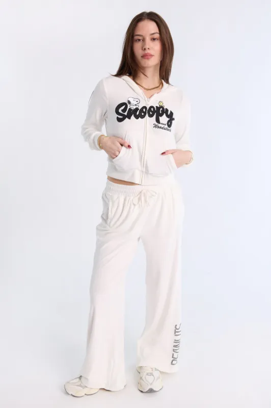 Peanuts Snoopy & Woodstock Rhinestones Velour Zip-Up Hoodie And Sweatpants 2-Piece Set sold by Bluenotes
