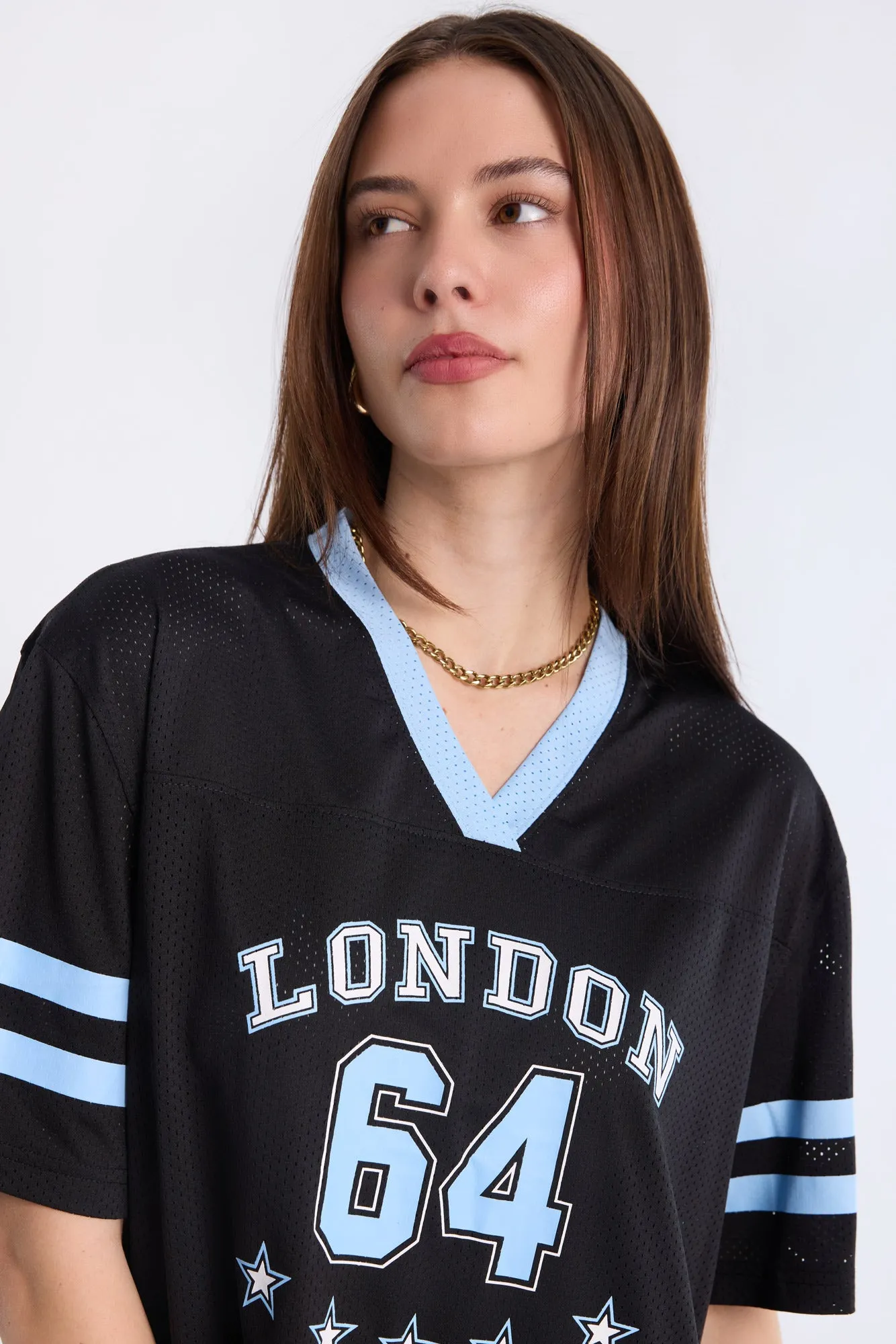 Graphic Short Sleeve V-Neck Mesh Jersey sold by Bluenotes product image thumbnail 3