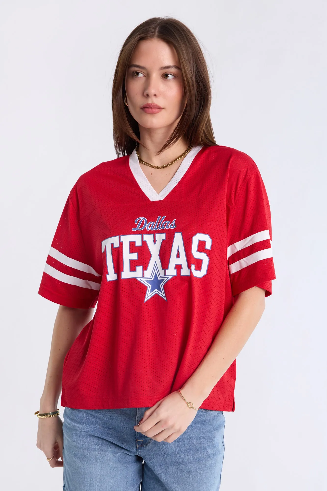 Graphic Short Sleeve V-Neck Mesh Jersey sold by Bluenotes