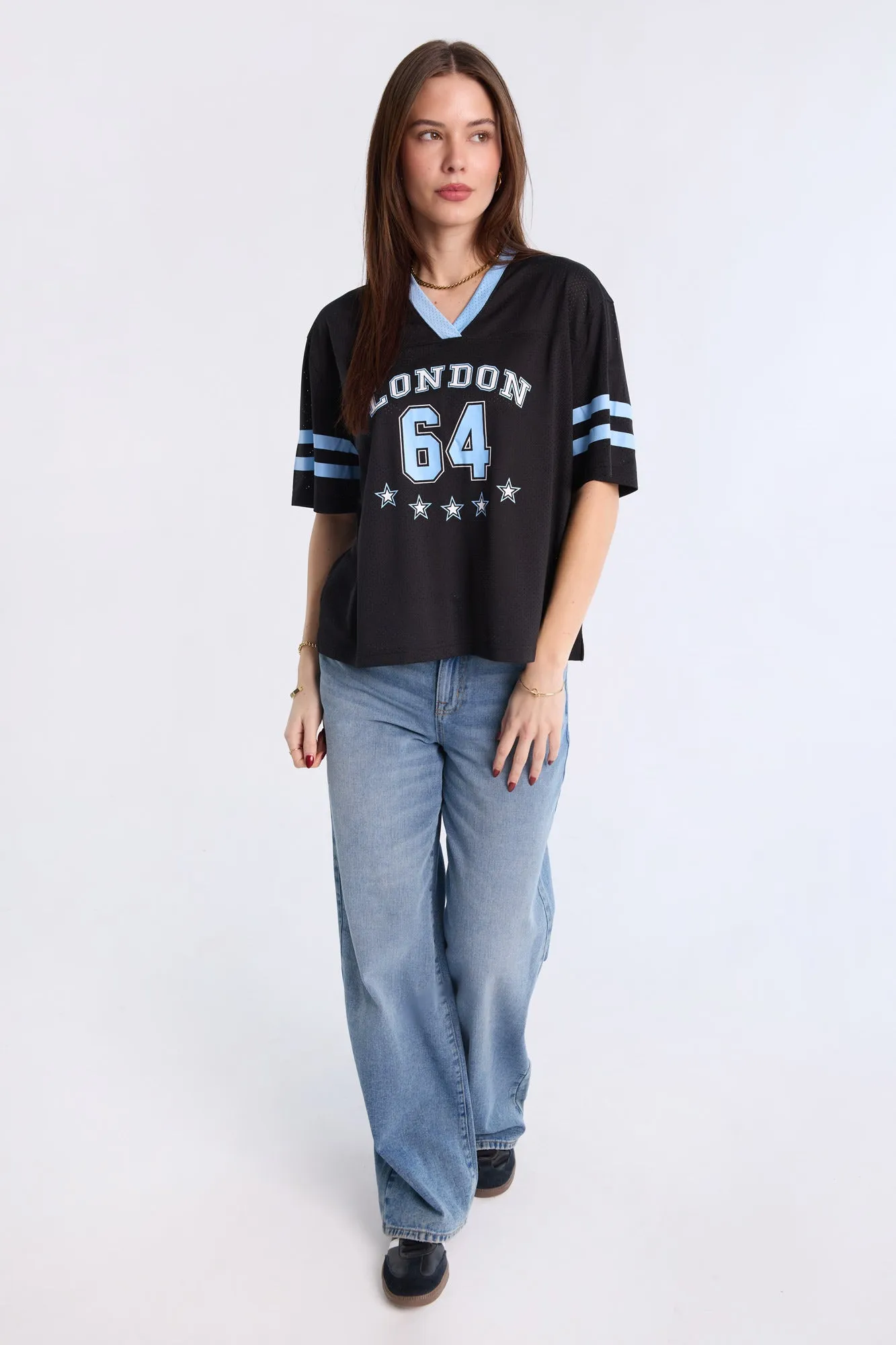 Graphic Short Sleeve V-Neck Mesh Jersey sold by Bluenotes product image thumbnail 5