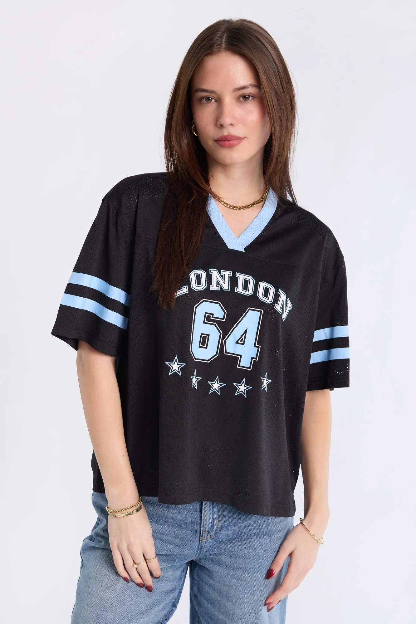 Graphic Short Sleeve V-Neck Mesh Jersey sold by Bluenotes product image thumbnail 2