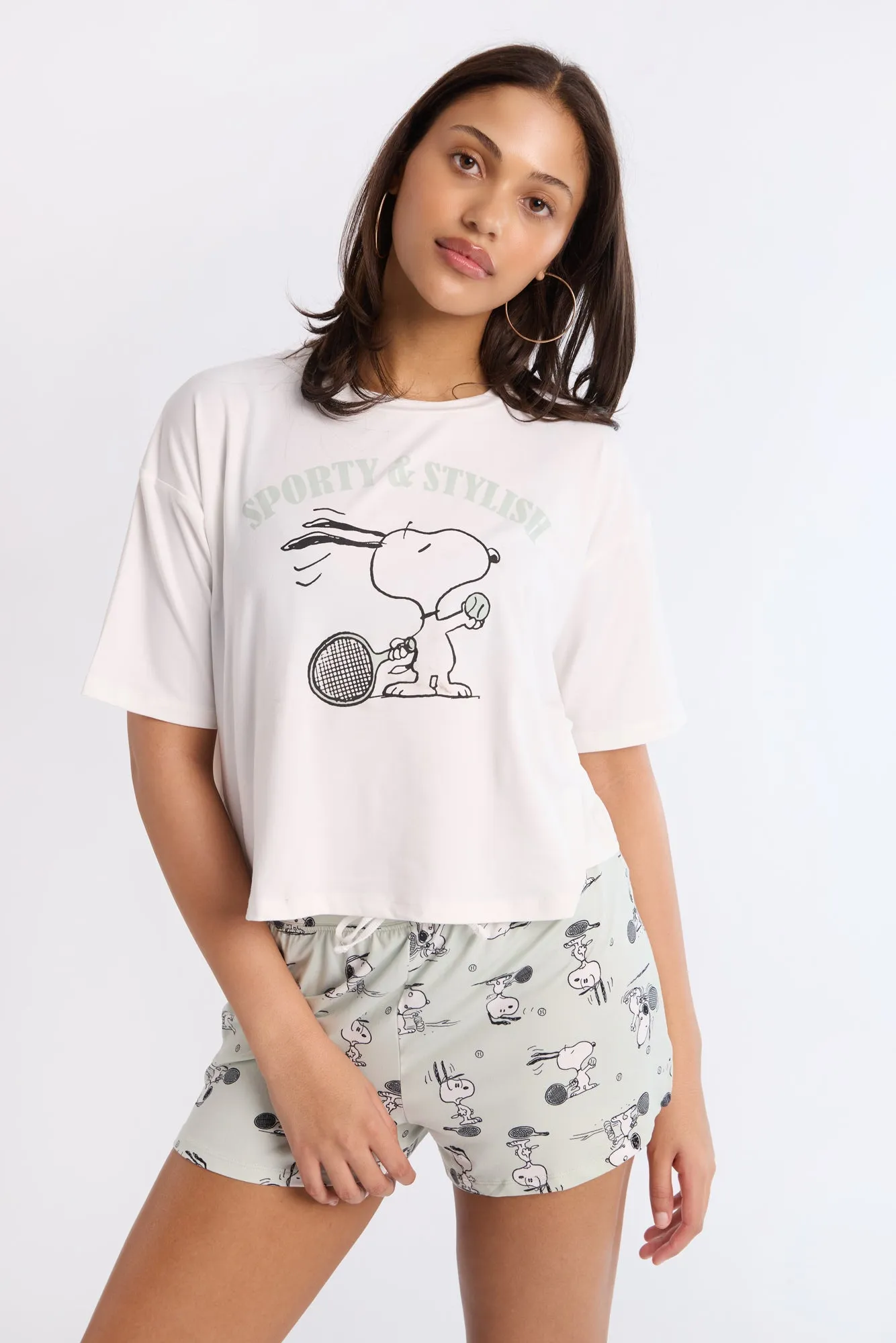 Peanuts Snoopy Super Soft Pajama Tee And Shorts 2-Piece Set sold by Bluenotes