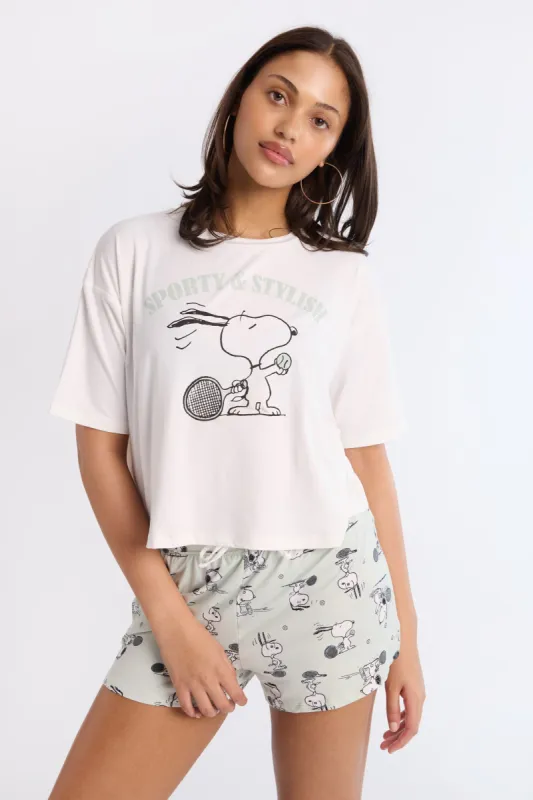 Peanuts Snoopy Super Soft Pajama Tee And Shorts 2-Piece Set sold by Bluenotes