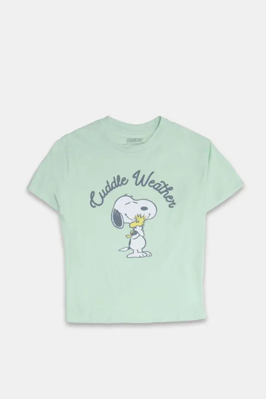 Peanuts Snoopy Cuddle Weather Graphic Boyfriend Tee sold by Bluenotes