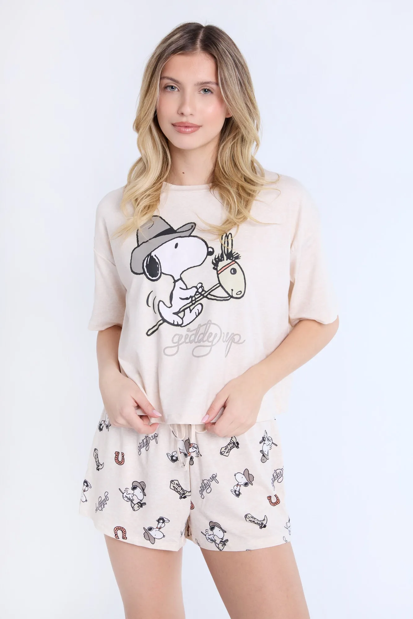 Peanuts Snoopy Giddy Up Super Soft Pajama Tee And Shorts 2-Piece Set sold by Bluenotes