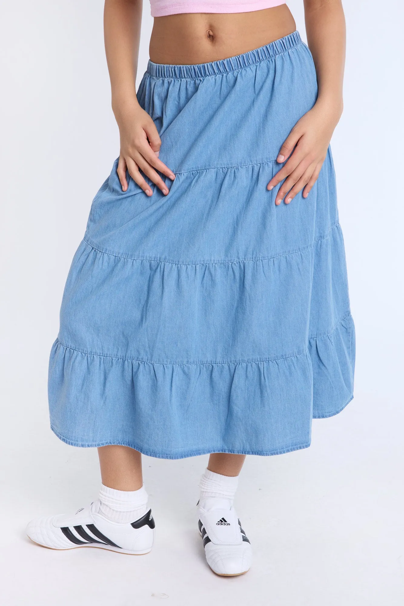 Chambray Tiered Maxi Skirt sold by Bluenotes product image thumbnail 4