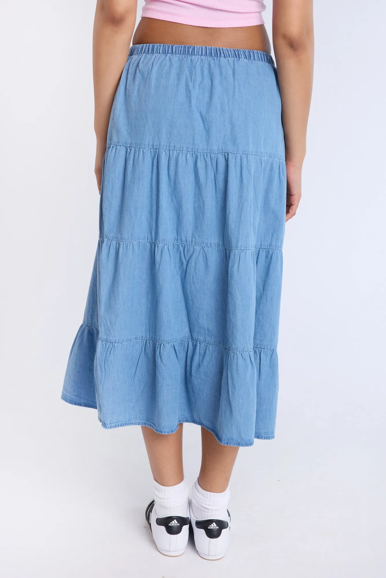 Chambray Tiered Maxi Skirt sold by Bluenotes product image thumbnail 3