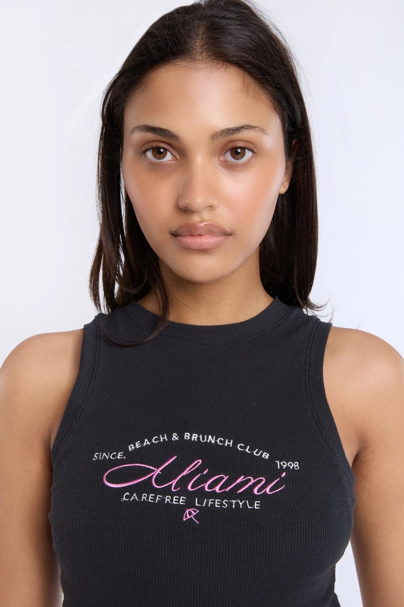 Miami Beach & Brunch Club Embroidered Graphic High Neck Tank Top sold by Bluenotes product image thumbnail 2