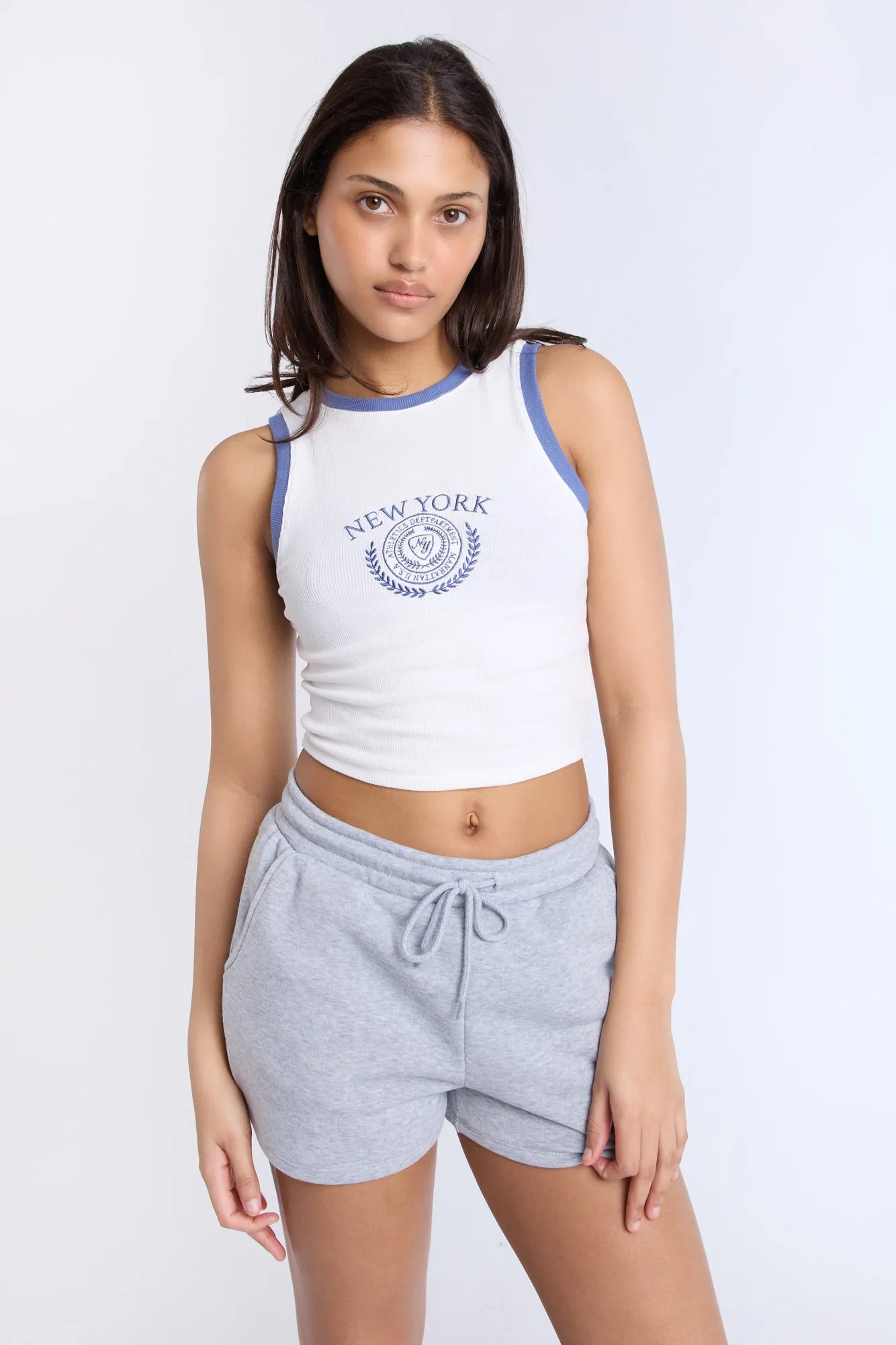 New York Crest Embroidered Graphic High Neck Tank Top sold by Bluenotes