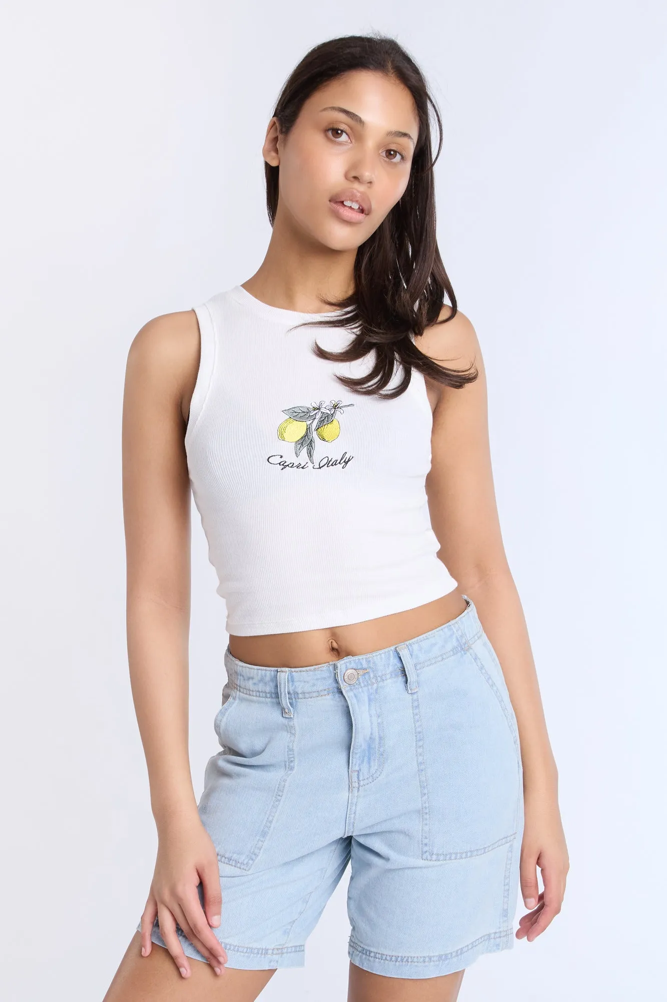 Capri Italy Embroidered Graphic High Neck Tank Top sold by Bluenotes