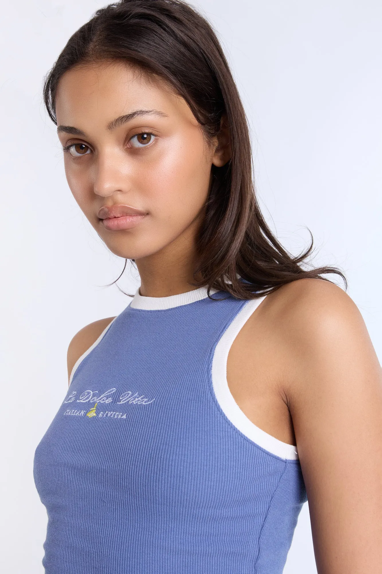 La Dolce Vita Embroidered Graphic High Neck Tank Top sold by Bluenotes product image thumbnail 2