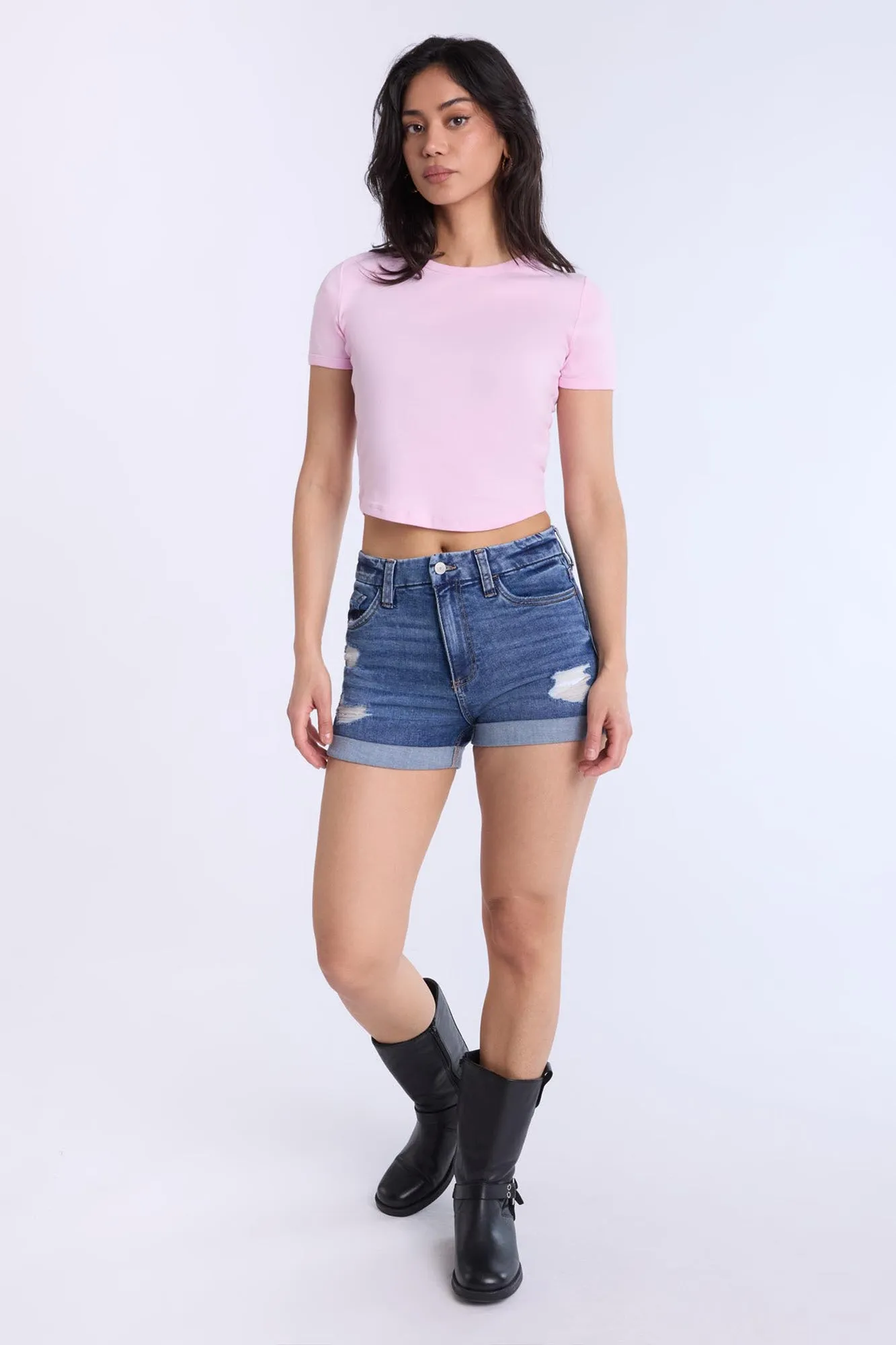 High Rise Midi Curvy Denim Shorts sold by Bluenotes product image thumbnail 4
