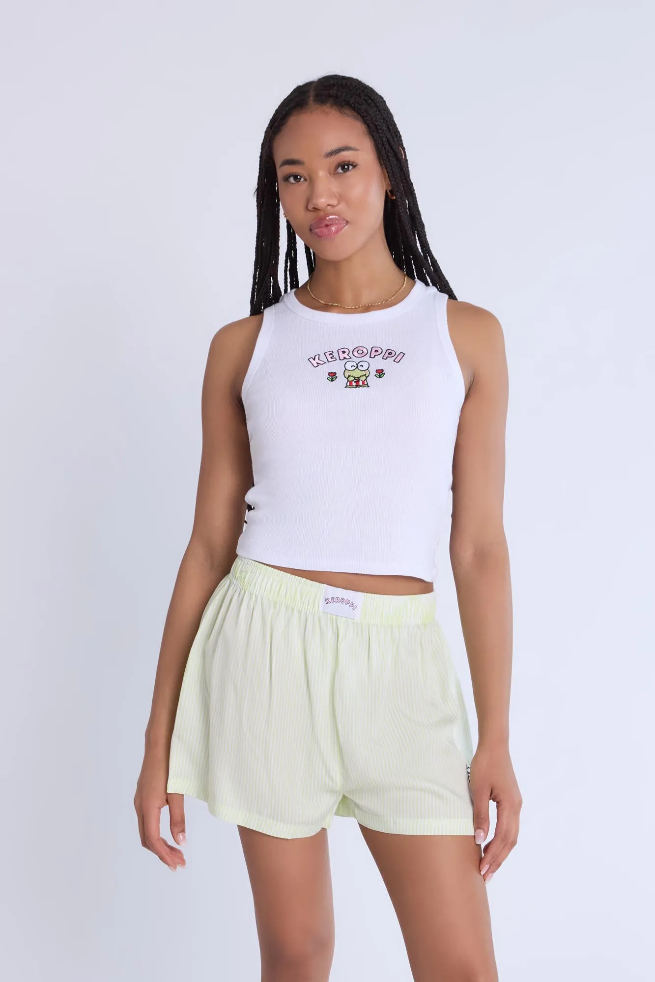 Keroppi Embroidered Pajama Tank Top And Boxer Shorts 2-Piece Set sold by Bluenotes