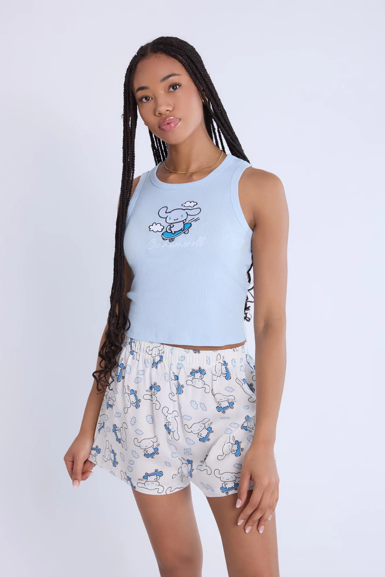 Cinnamoroll Embroidered Pajama Tank Top And Boxer Shorts 2-Piece Set sold by Bluenotes