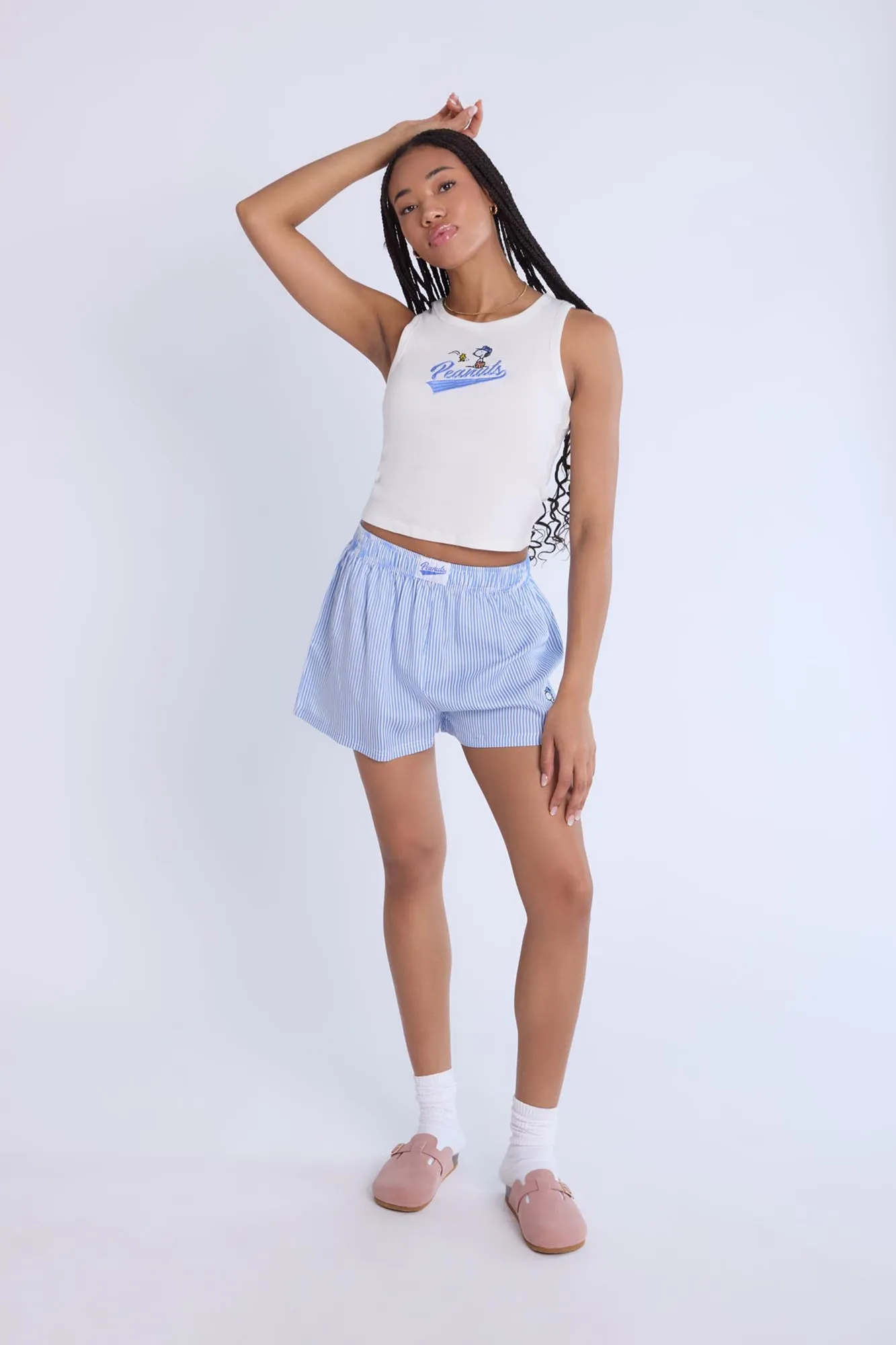 Peanuts Snoopy Embroidered Pajama Tank Top And Boxer Shorts 2-Piece Set sold by Bluenotes product image thumbnail 5