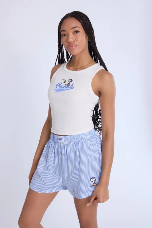 Peanuts Snoopy Embroidered Pajama Tank Top And Boxer Shorts 2-Piece Set sold by Bluenotes