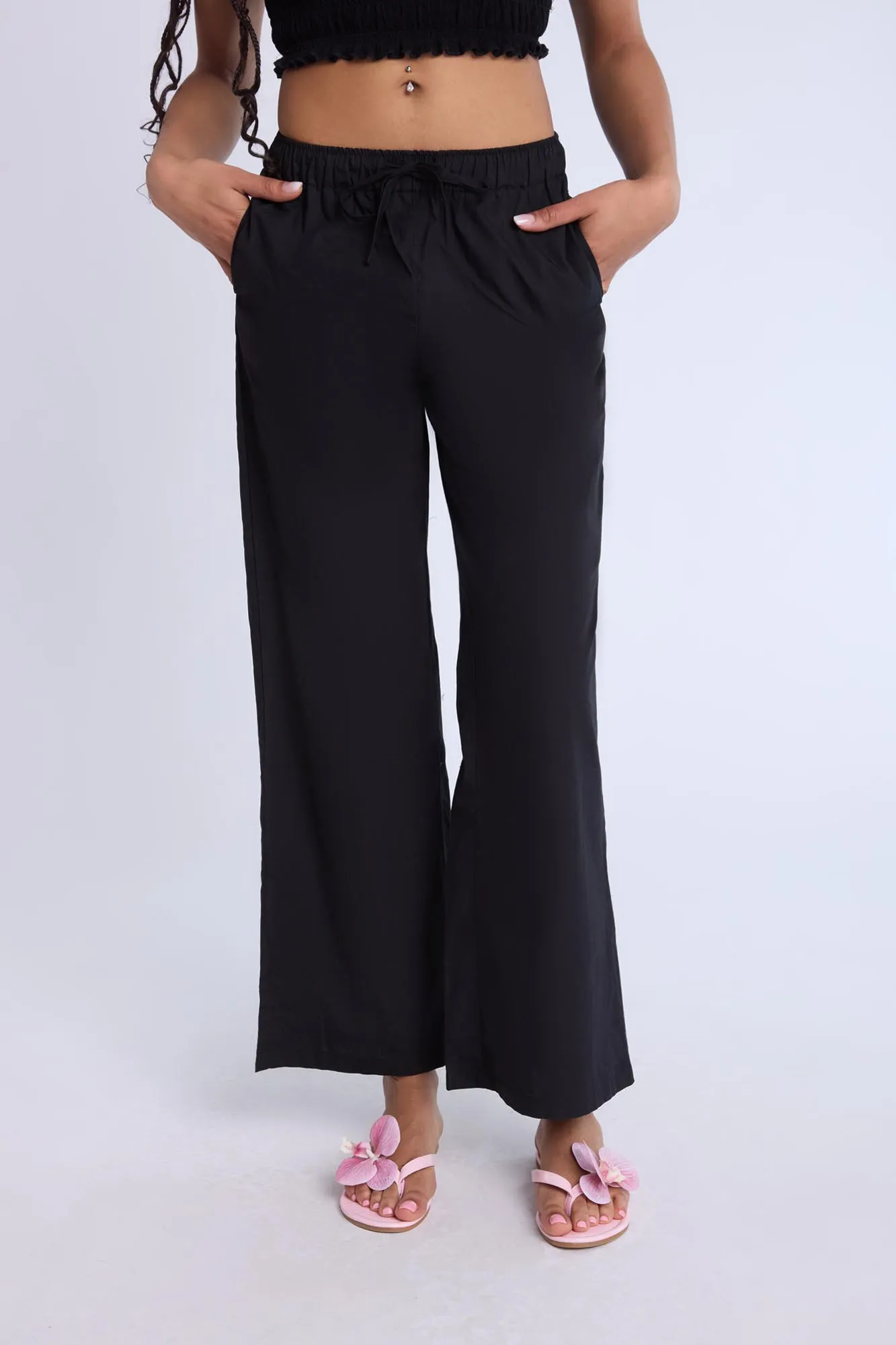 Cotton High Rise Drawstring Wide Leg Pants sold by Bluenotes product image thumbnail 2