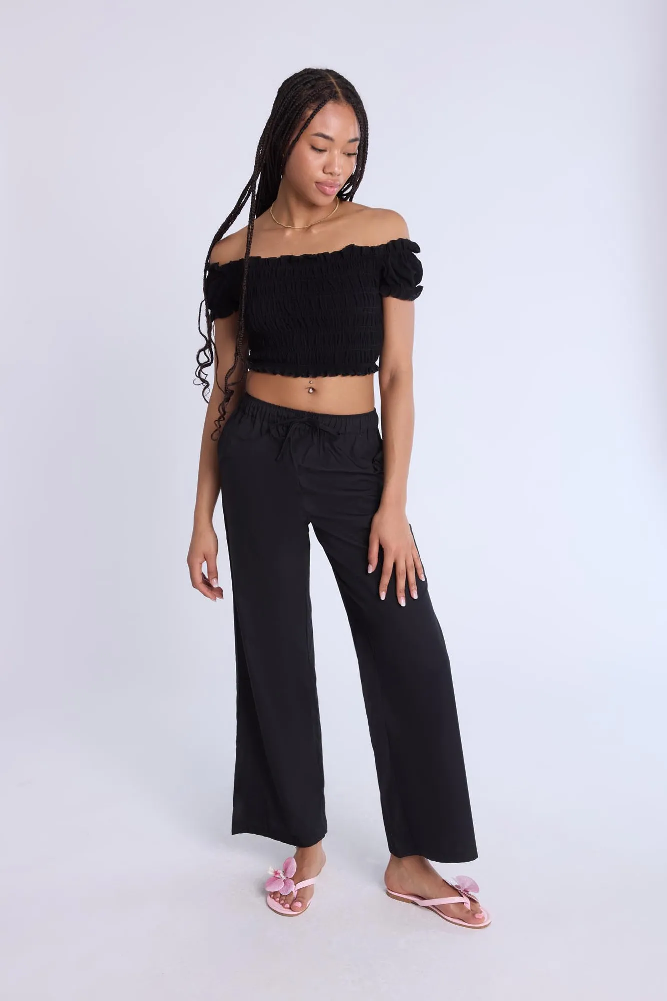 Cotton High Rise Drawstring Wide Leg Pants sold by Bluenotes product image thumbnail 3