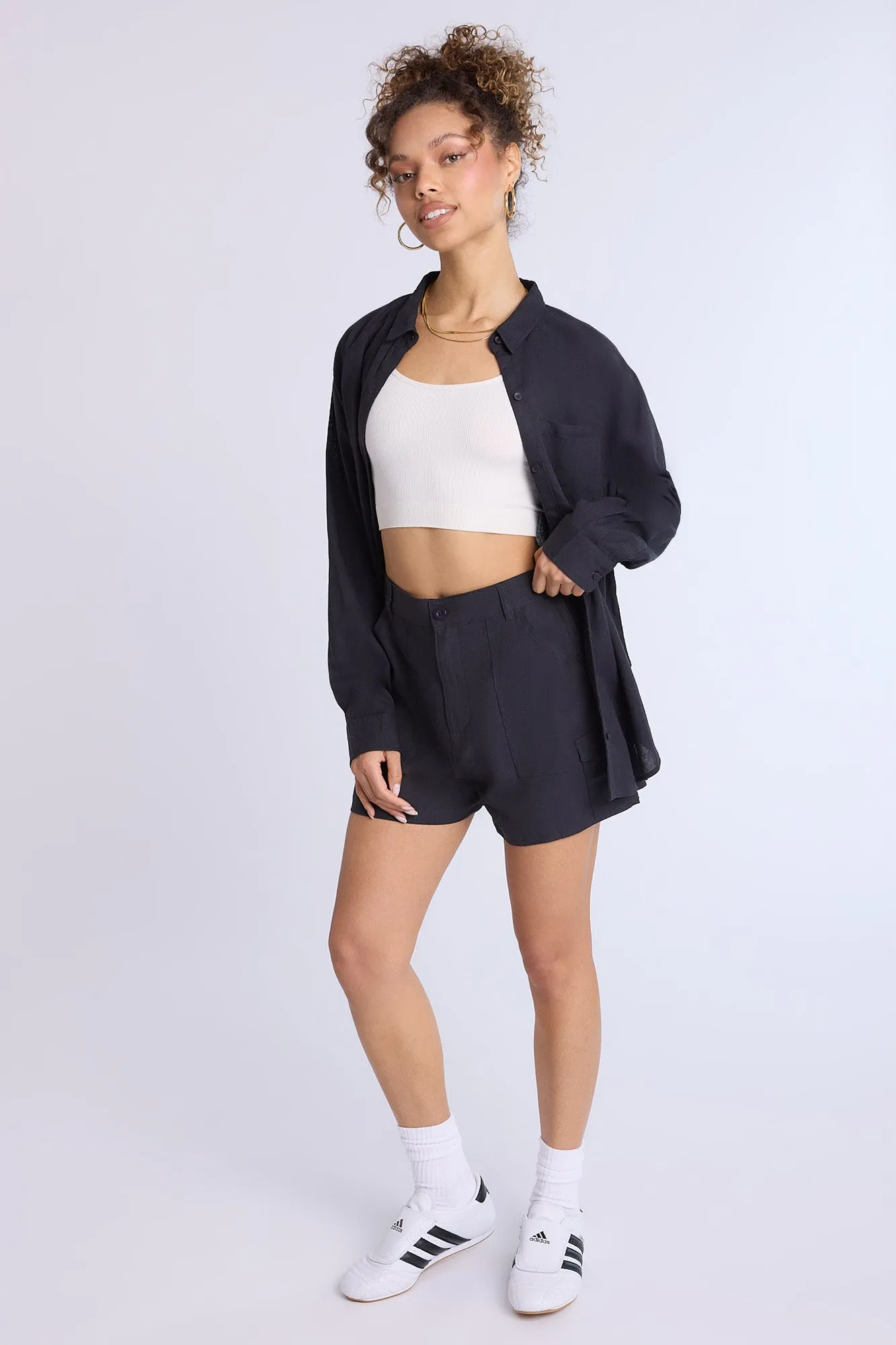 Linen-Blend Oversized Button-Up Shirt sold by Bluenotes product image thumbnail 5