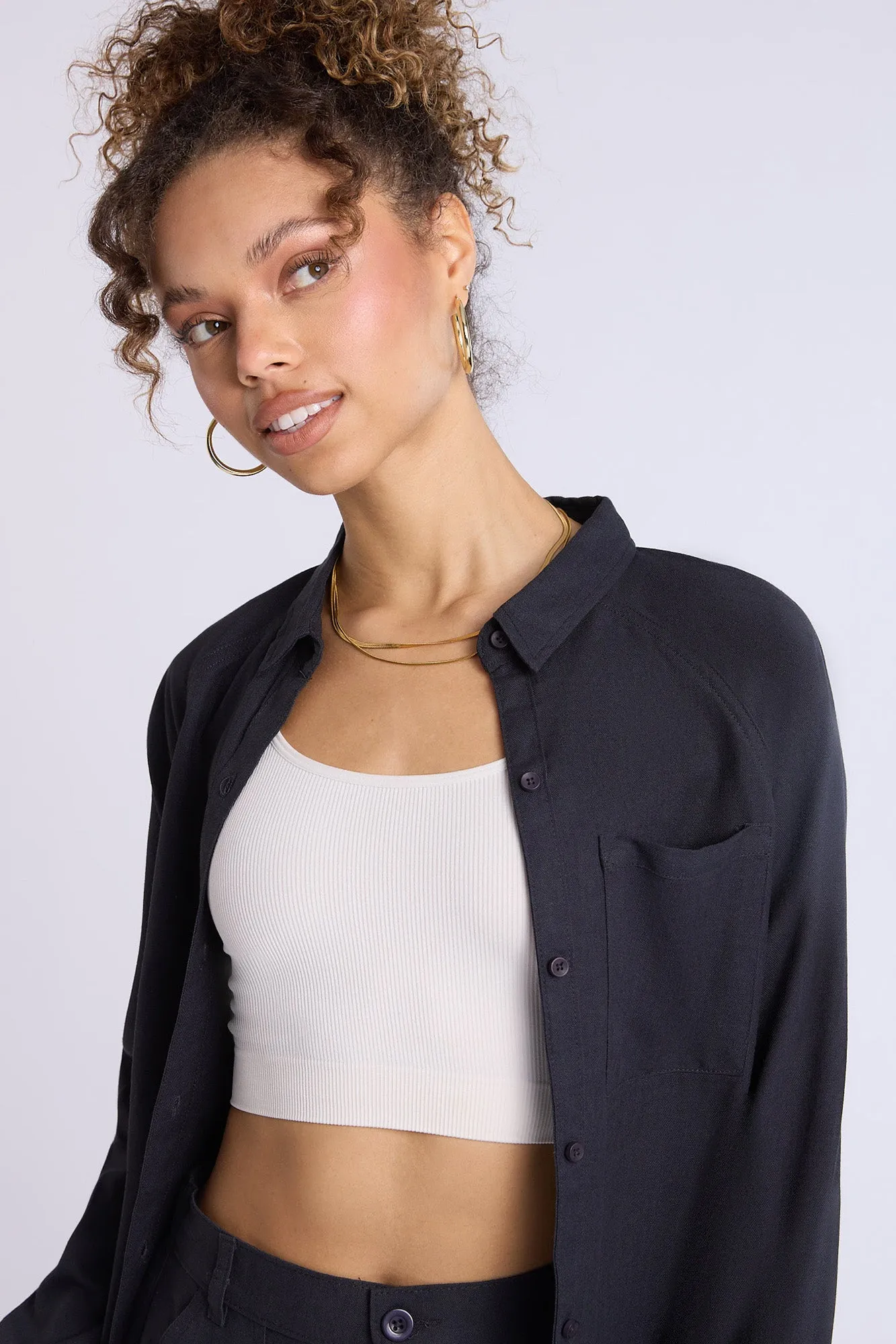 Linen-Blend Oversized Button-Up Shirt sold by Bluenotes product image thumbnail 3