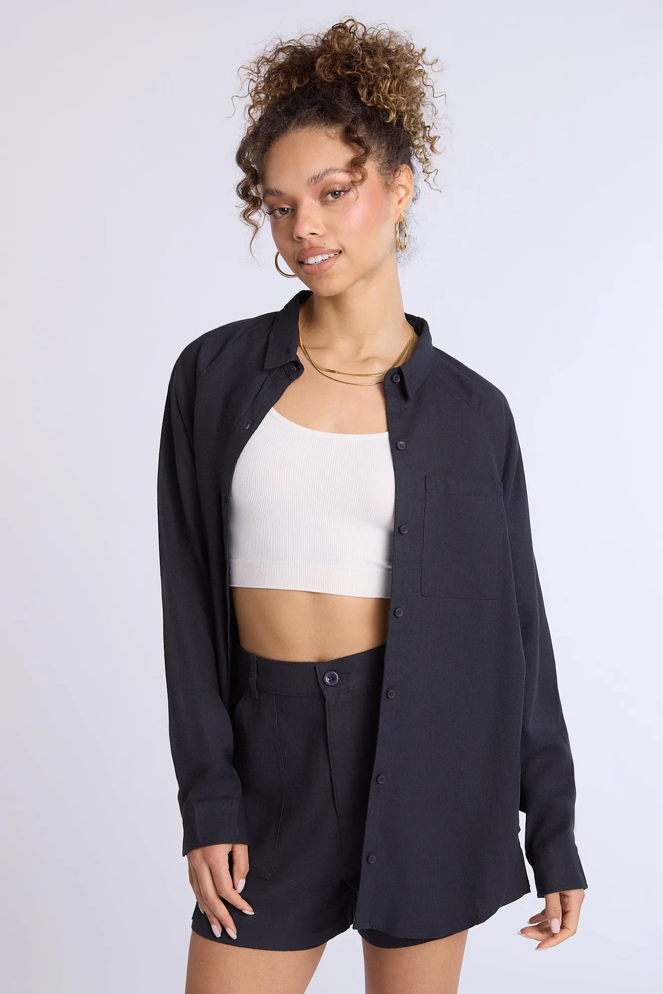 Linen-Blend Oversized Button-Up Shirt sold by Bluenotes product image thumbnail 2