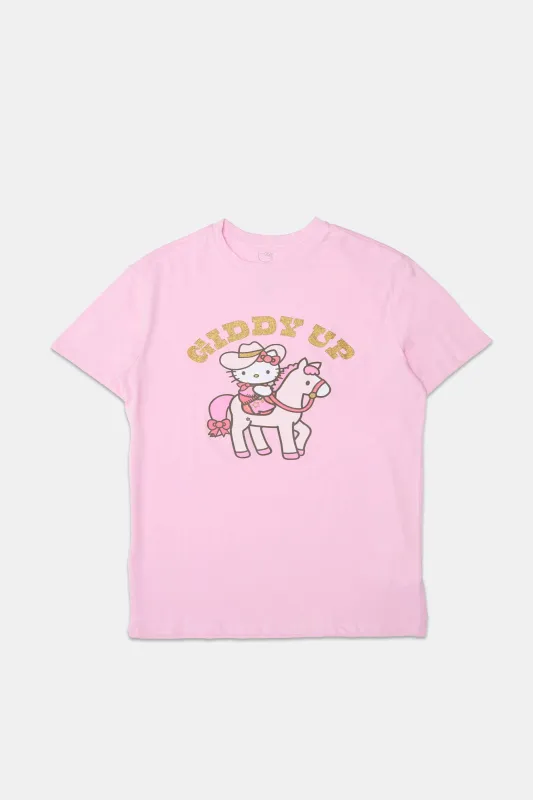 Hello Kitty Giddy Up Graphic Glitter Boyfriend Tee sold by Bluenotes