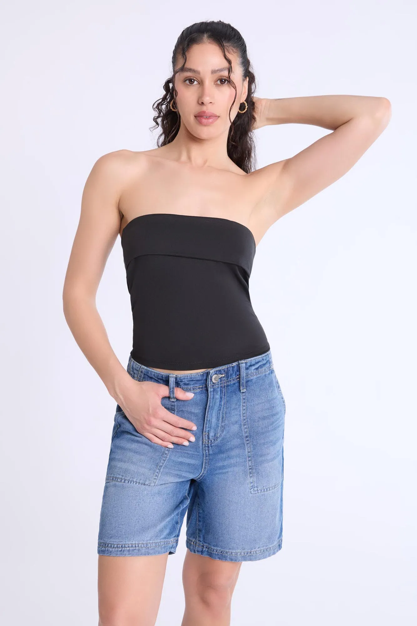 High Rise Bermuda Carpenter Denim Shorts sold by Bluenotes