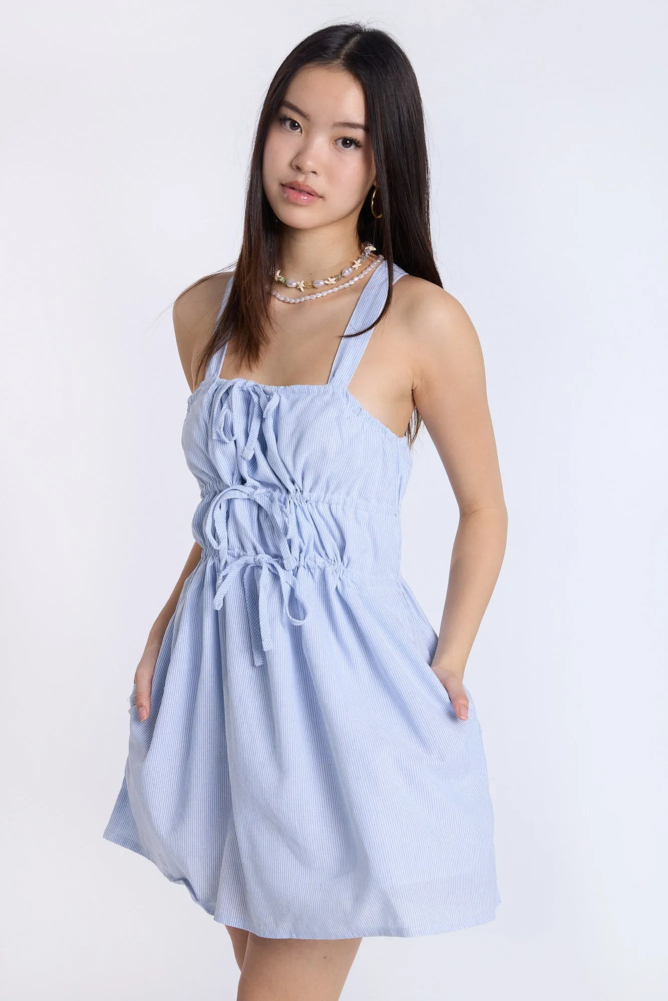 Linen-Blend Channeled-Waist Mini Dress sold by Bluenotes