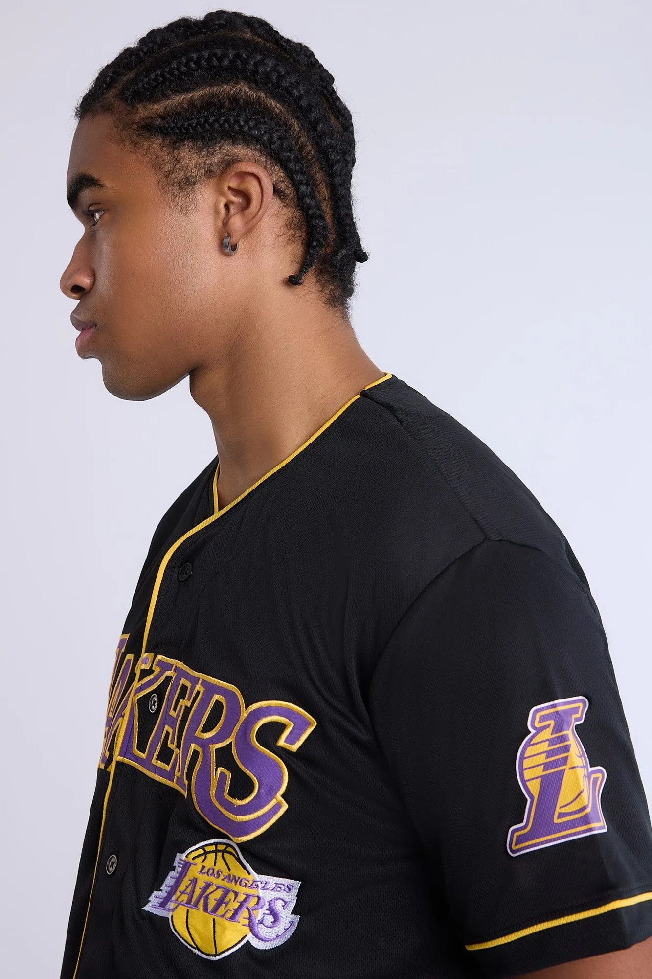 Los Angeles Lakers Button-Up Baseball Mesh Jersey sold by Bluenotes product image thumbnail 3