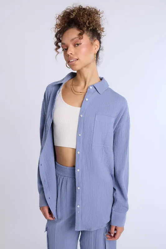 AERO Cotton Gauzy Button-Up Oversized Shirt made by Aeropostale