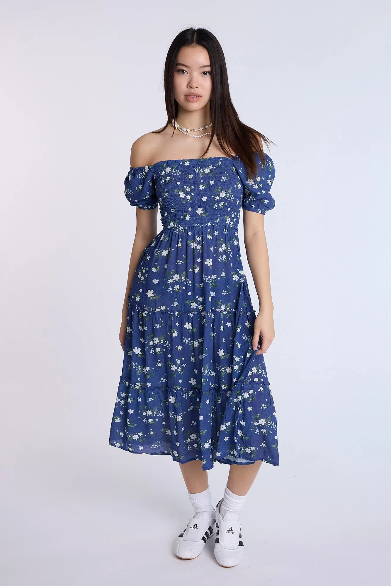 Puff Sleeve Smocked Tiered Maxi Dress sold by Bluenotes
