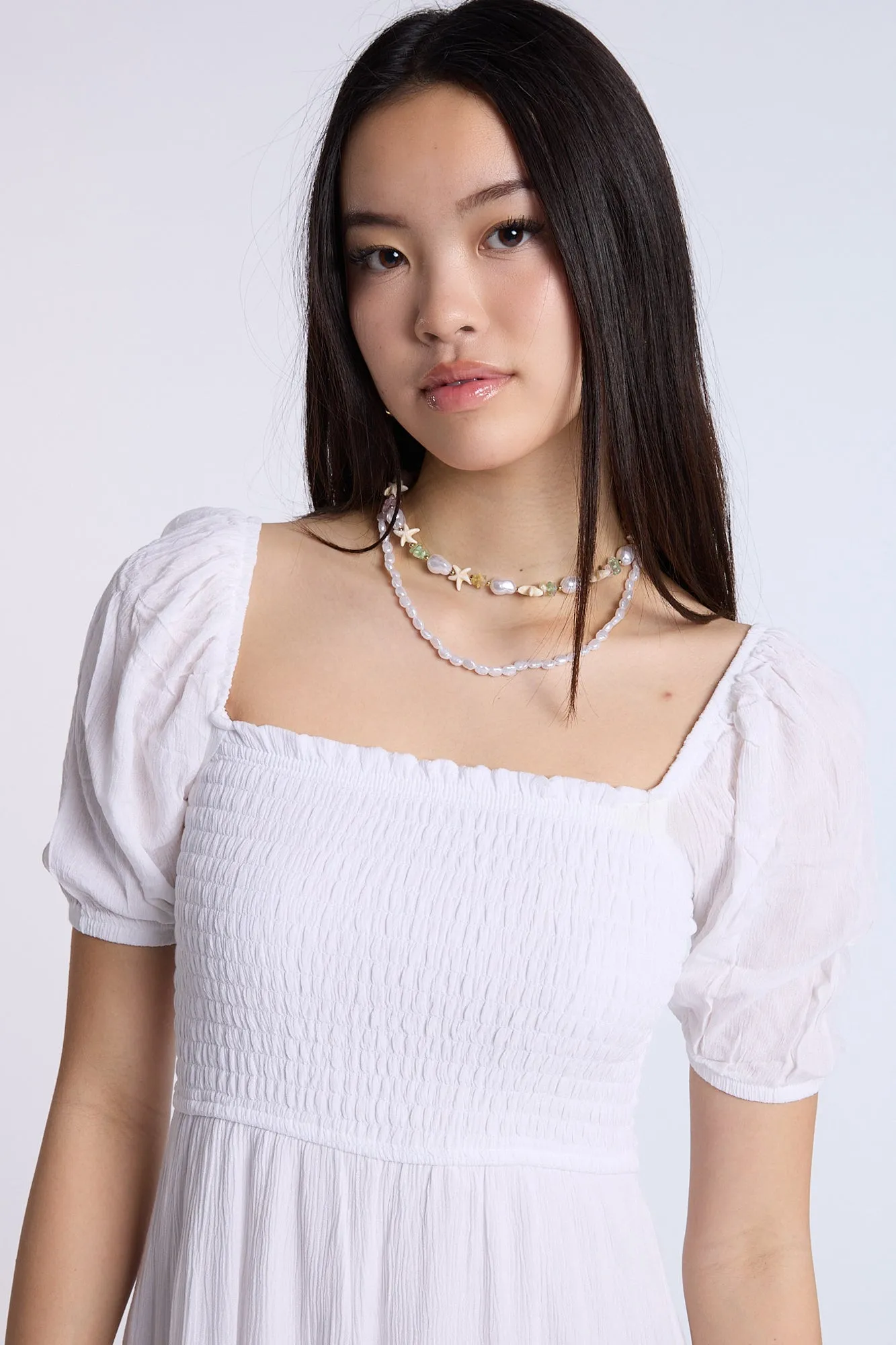 Puff Sleeve Smocked Tiered Maxi Dress sold by Bluenotes product image thumbnail 3