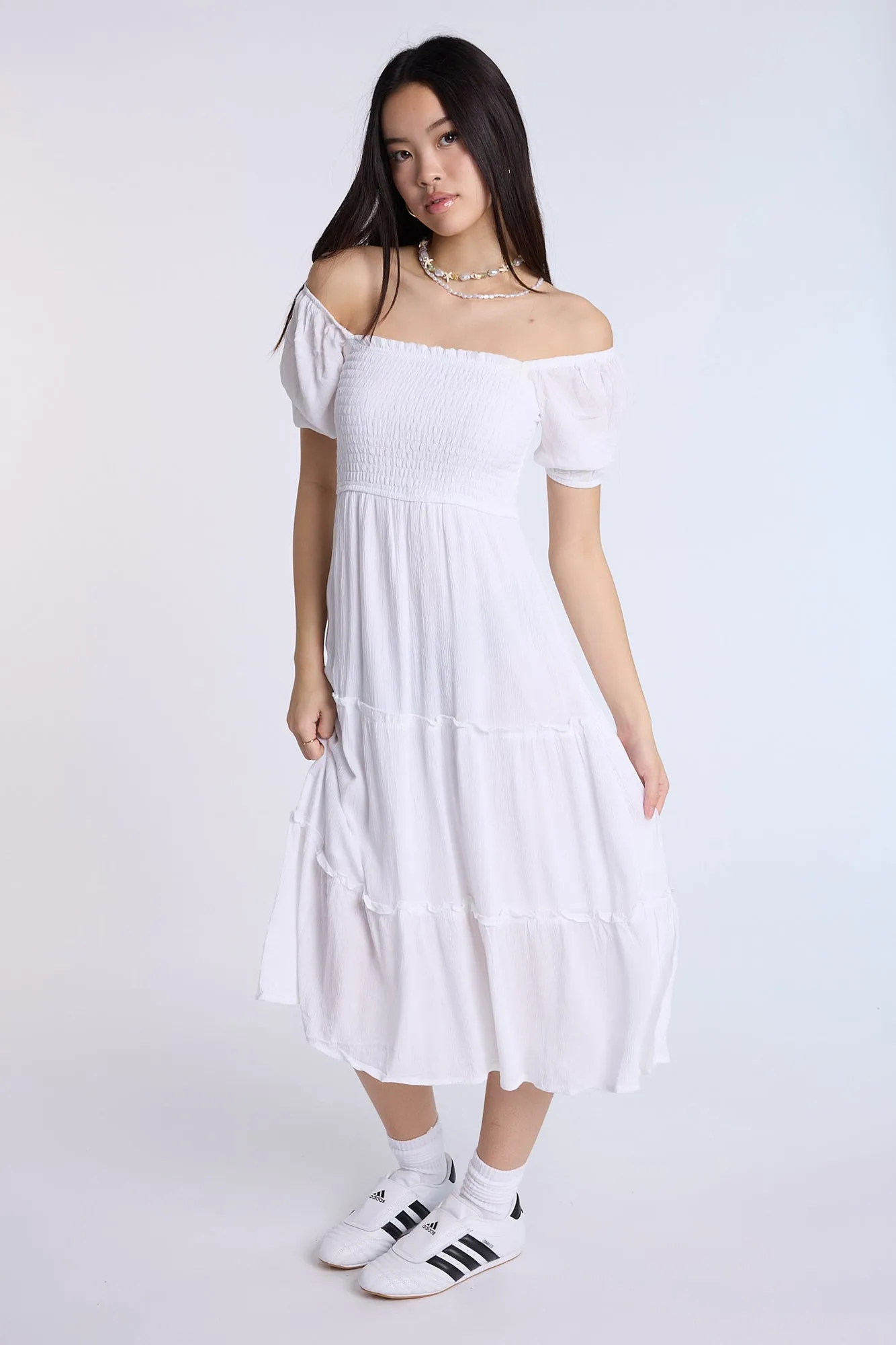 Puff Sleeve Smocked Tiered Maxi Dress sold by Bluenotes product image thumbnail 5