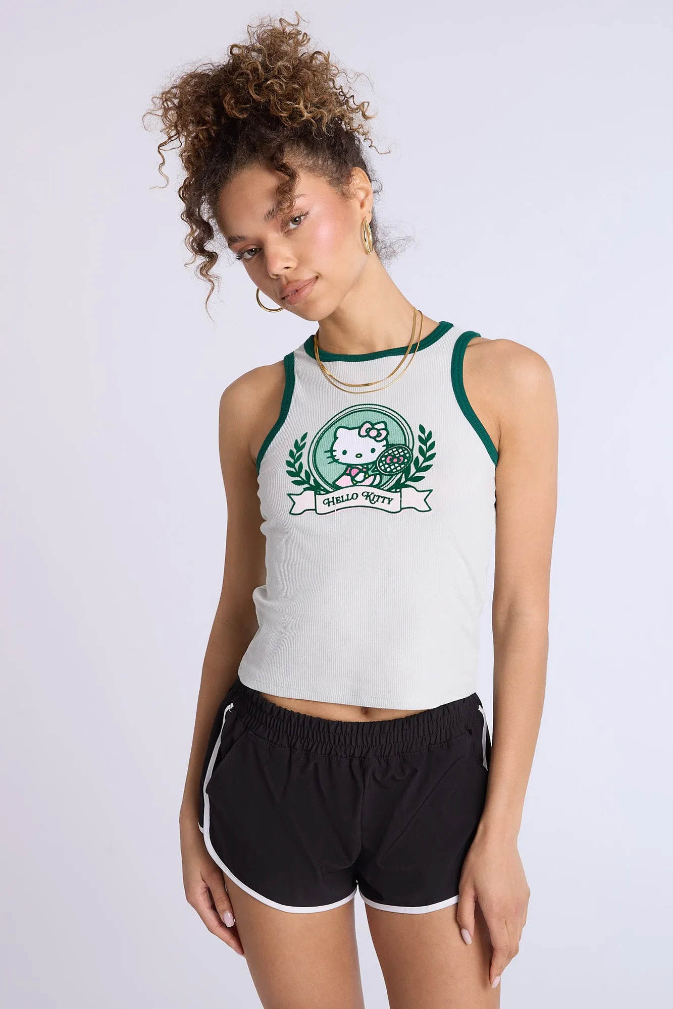 Hello Kitty Crest Graphic Ribbed High Neck Tank Top sold by Bluenotes