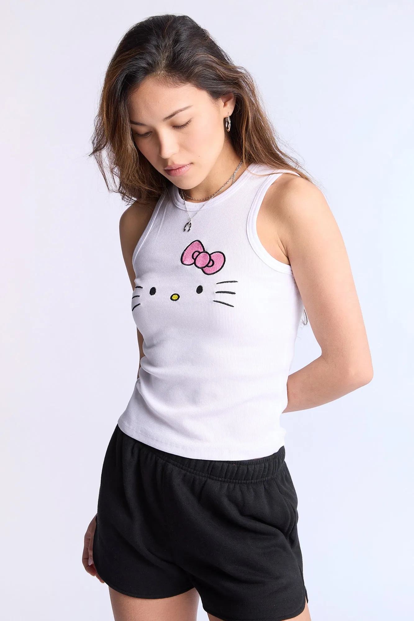Hello Kitty Face Graphic Ribbed High Neck Tank Top sold by Bluenotes