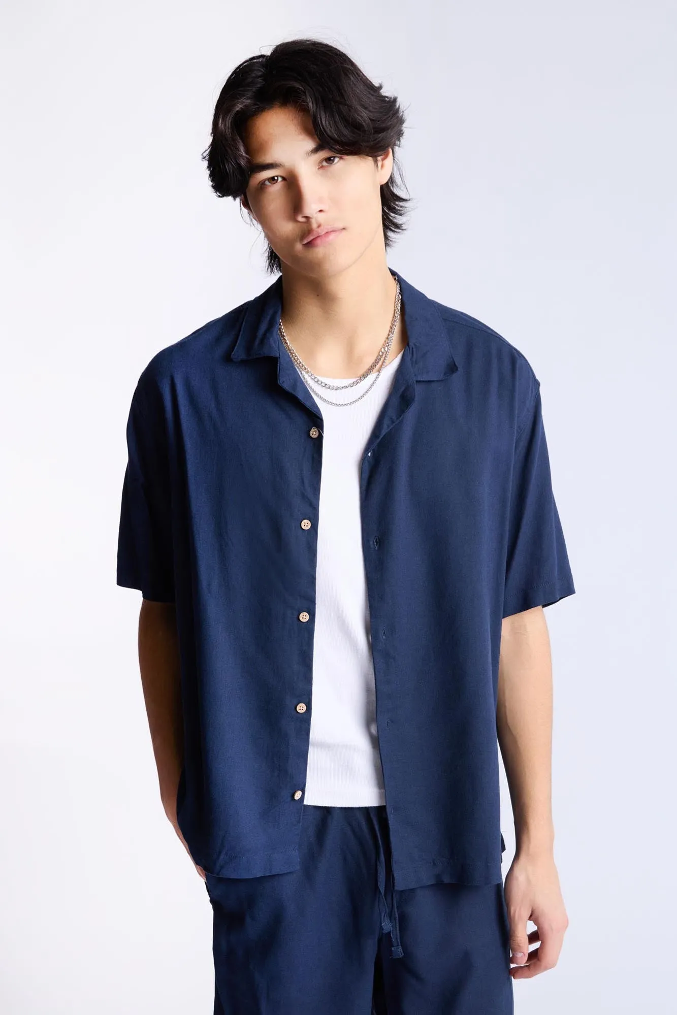 Linen-Blend Button-Up Shirt sold by Bluenotes