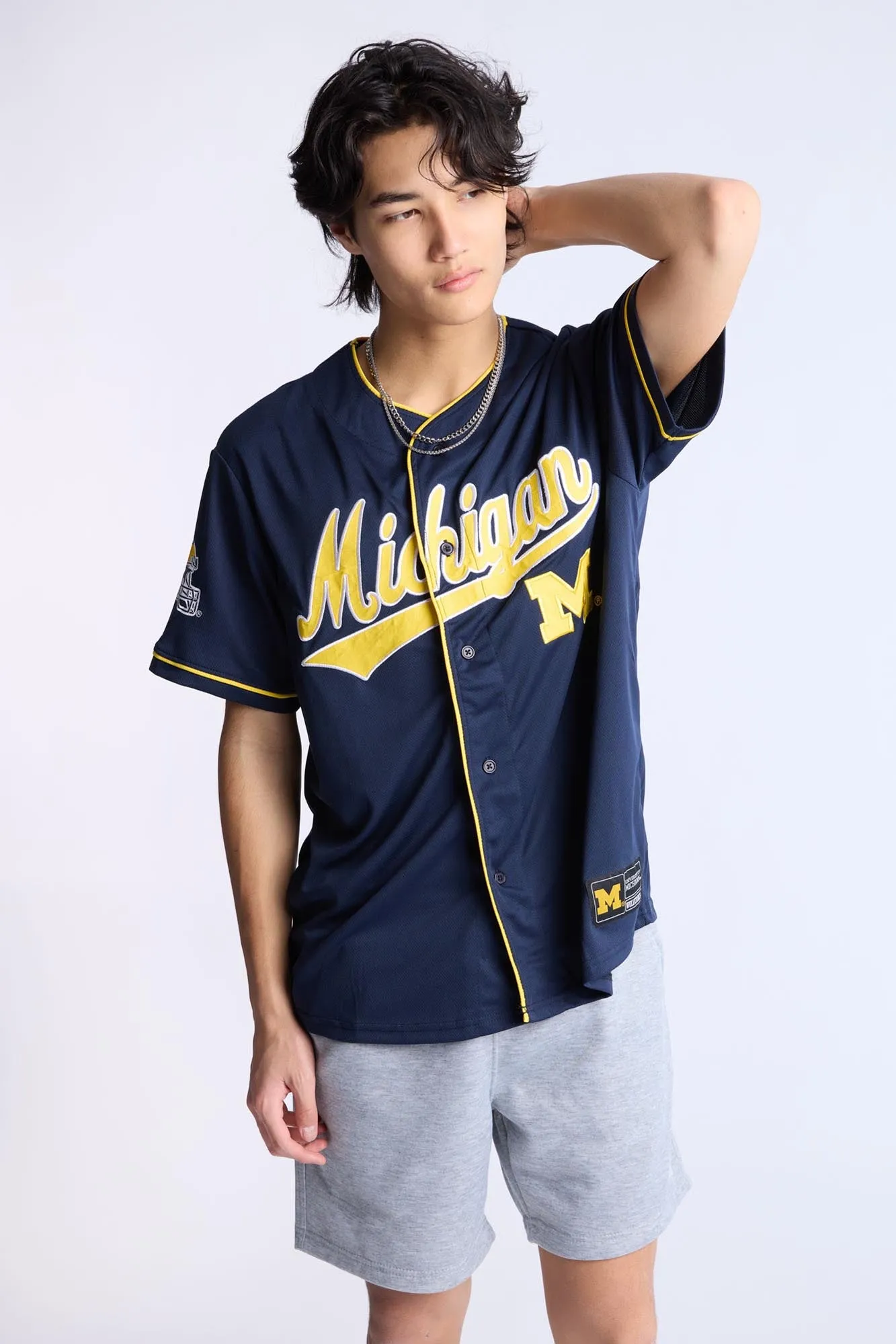 Michigan M Button-Up Baseball Jersey sold by Bluenotes