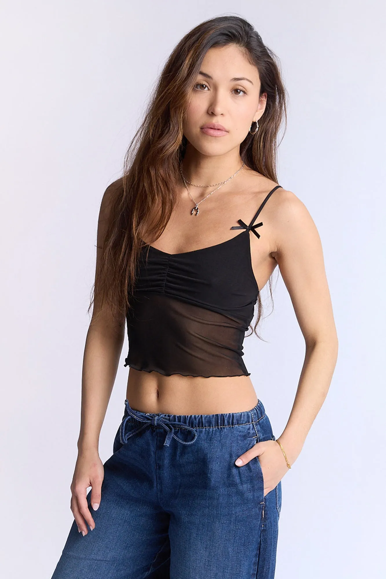 Ruched-Front Mesh Camisole sold by Bluenotes
